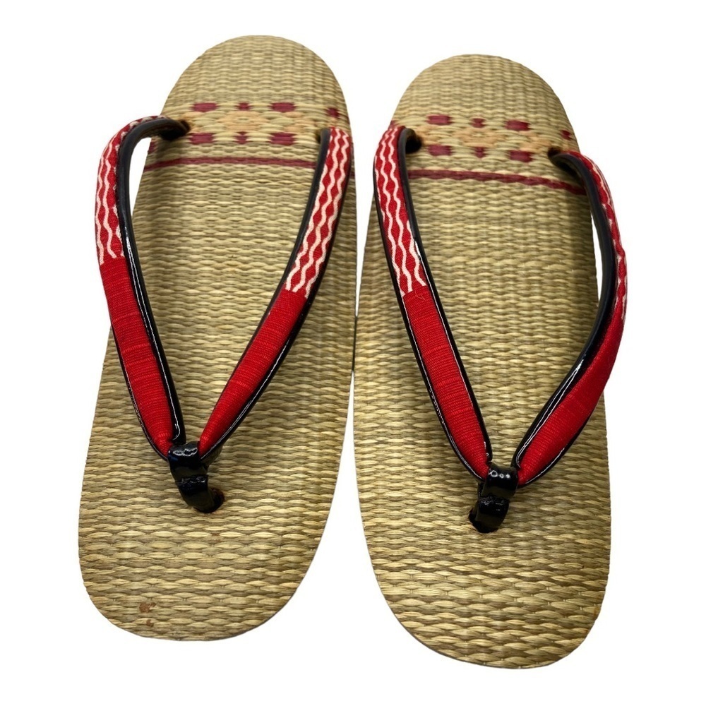 Vintage Japanese Zori Geta Geisha Woven Grass Insole Cork Flip Flop Sandals NWOT